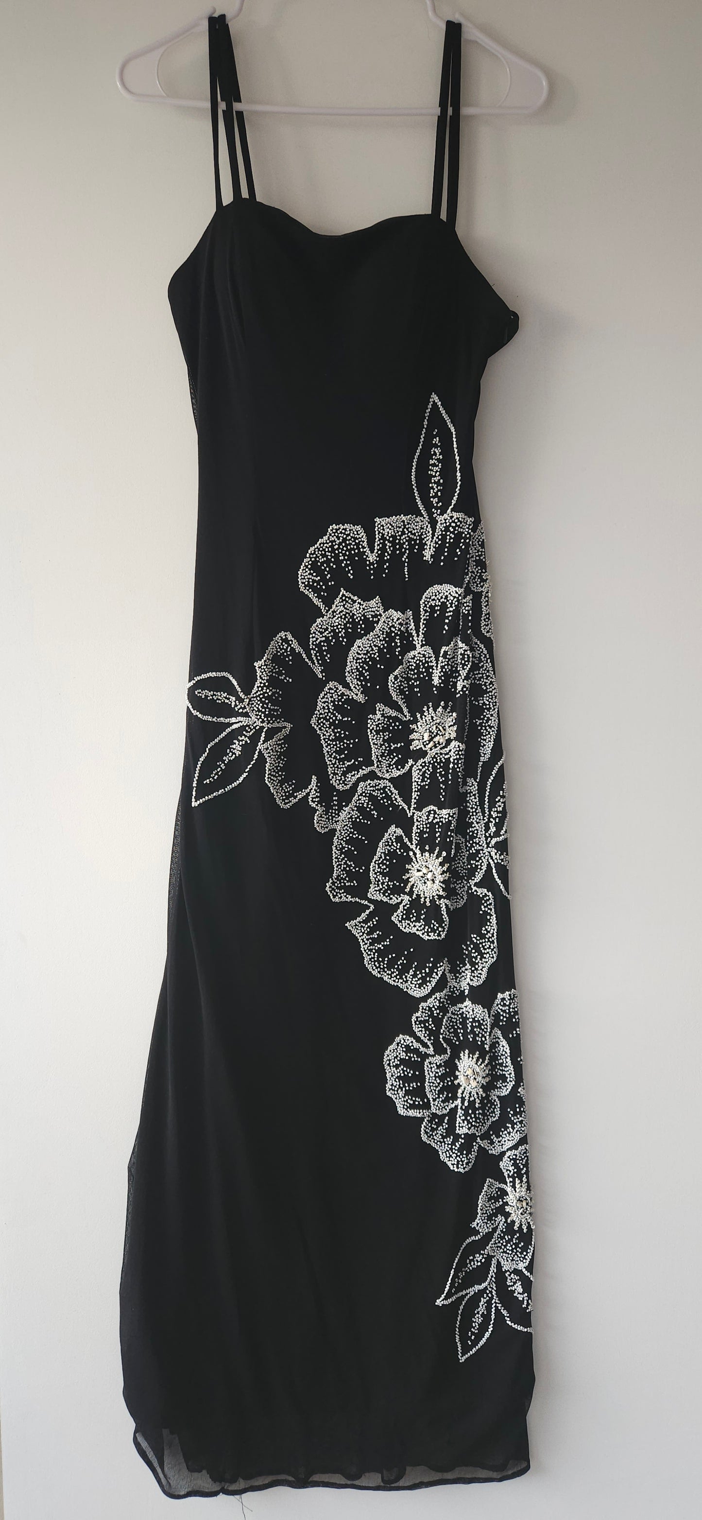 Black beaded evening dress