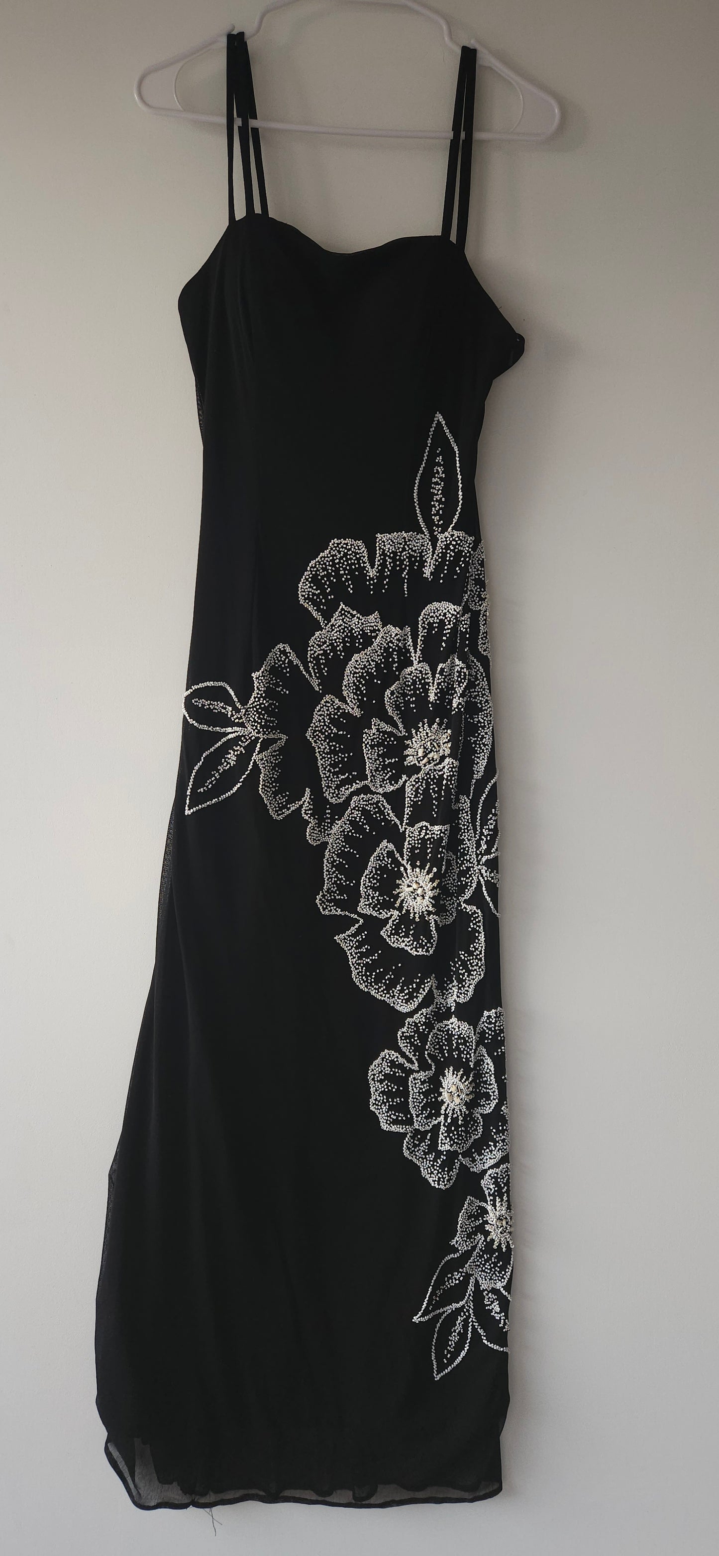 Black beaded evening dress