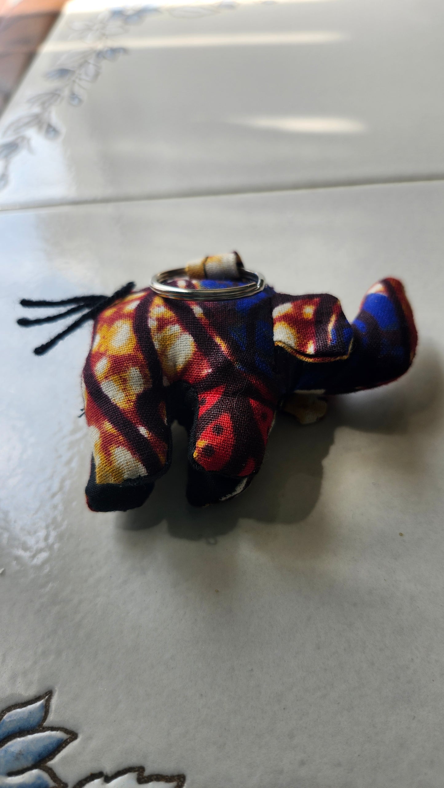 Elephant-shaped African fabric keychain