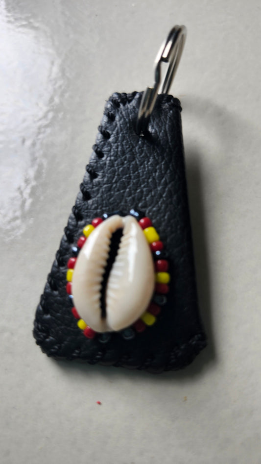 Leather and Cowrie Shell Keychain