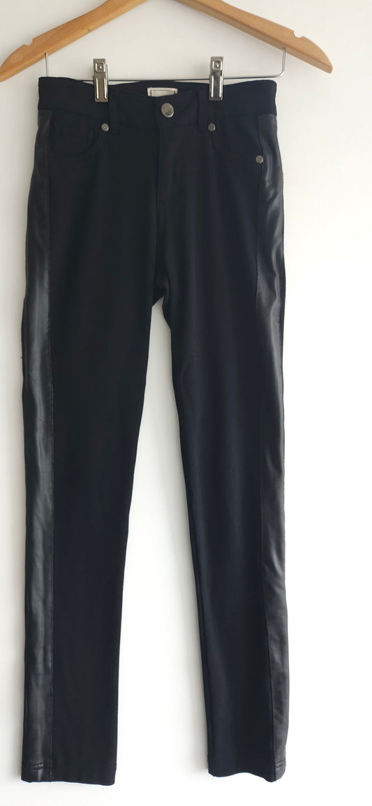 Timing black pants with leather on side